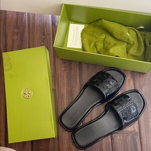 Tory Burch Black Embossed Slide Sandals